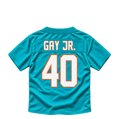 Miami Dolphins jersey keychain — Willie Gay Jr. #40. Exact saved player artwork preview.