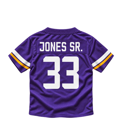 Minnesota Vikings jersey keychain — Aaron Jones Sr. #33. Exact saved player artwork preview.
