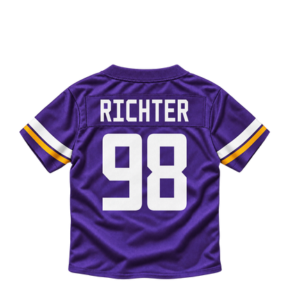 Minnesota Vikings jersey keychain — Bo Richter #98. Exact saved player artwork preview.