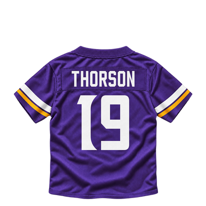 Minnesota Vikings jersey keychain — Brett Thorson #19. Exact saved player artwork preview.