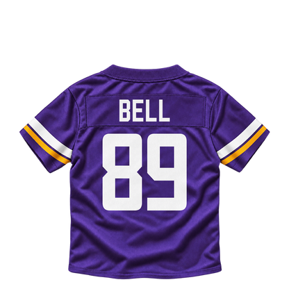Minnesota Vikings jersey keychain — Dillon Bell #89. Exact saved player artwork preview.