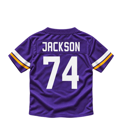 Minnesota Vikings jersey keychain — Donovan Jackson #74. Exact saved player artwork preview.