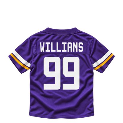 Minnesota Vikings jersey keychain — Elijah Williams #99. Exact saved player artwork preview.