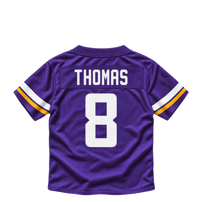 Minnesota Vikings jersey keychain — Jakobe Thomas #8. Exact saved player artwork preview.