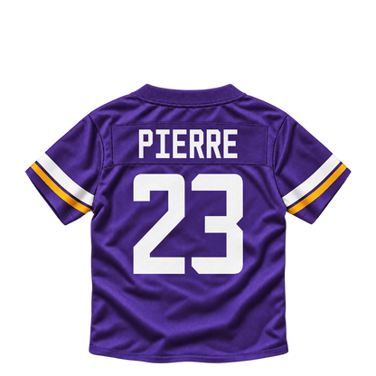 Minnesota Vikings jersey keychain — James Pierre #23. Exact saved player artwork preview.