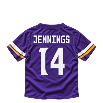 Minnesota Vikings jersey keychain — Jauan Jennings #14. Exact saved player artwork preview.