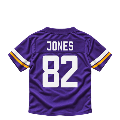 Minnesota Vikings jersey keychain — Jeshaun Jones #82. Exact saved player artwork preview.