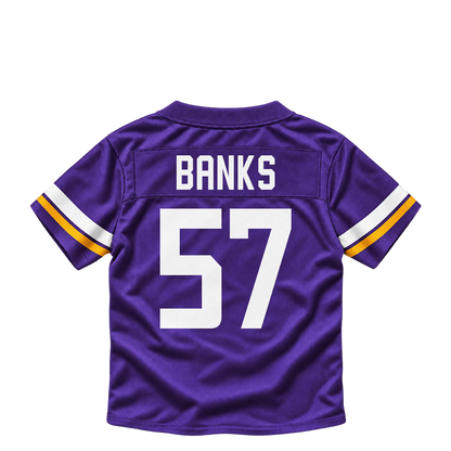 Minnesota Vikings jersey keychain — Keshawn Banks #57. Exact saved player artwork preview.