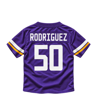 Minnesota Vikings jersey keychain — Levi Drake Rodriguez #50. Exact saved player artwork preview.