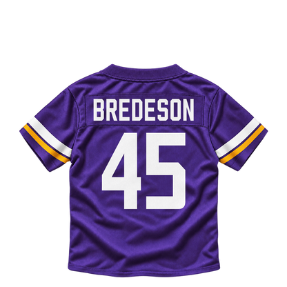 Minnesota Vikings jersey keychain — Max Bredeson #45. Exact saved player artwork preview.