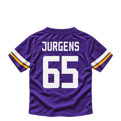 Minnesota Vikings jersey keychain — Michael Jurgens #65. Exact saved player artwork preview.