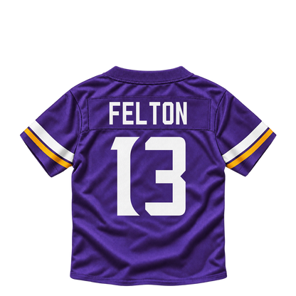Minnesota Vikings jersey keychain — Tai Felton #13. Exact saved player artwork preview.