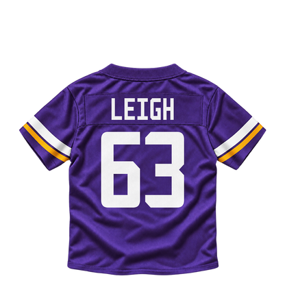 Minnesota Vikings jersey keychain — Tristan Leigh #63. Exact saved player artwork preview.