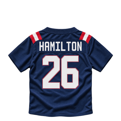New England Patriots jersey keychain — Al'zillion Hamilton #26. Exact saved player artwork preview.