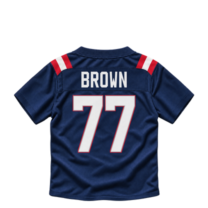 New England Patriots jersey keychain — Ben Brown #77. Exact saved player artwork preview.