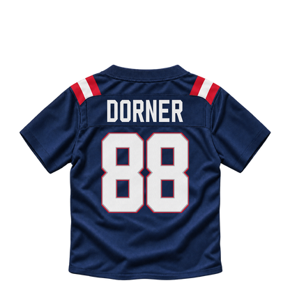 New England Patriots jersey keychain — Cameron Dorner #88. Exact saved player artwork preview.