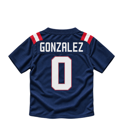 New England Patriots jersey keychain — Christian Gonzalez #0. Exact saved player artwork preview.