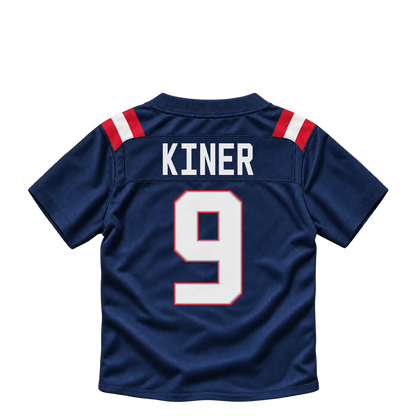 New England Patriots jersey keychain — Corey Kiner #9. Exact saved player artwork preview.