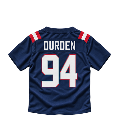 New England Patriots jersey keychain — Cory Durden #94. Exact saved player artwork preview.