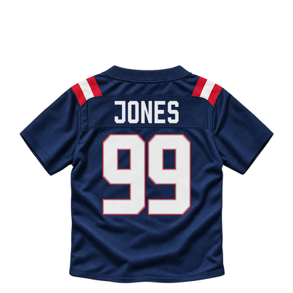 New England Patriots jersey keychain — DaQuan Jones #99. Exact saved player artwork preview.