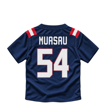 New England Patriots jersey keychain — Darius Muasau #54. Exact saved player artwork preview.