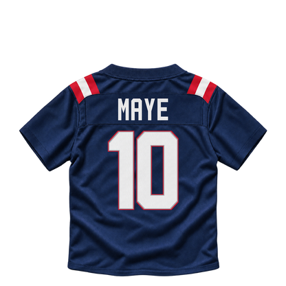 New England Patriots jersey keychain — Drake Maye #10. Exact saved player artwork preview.