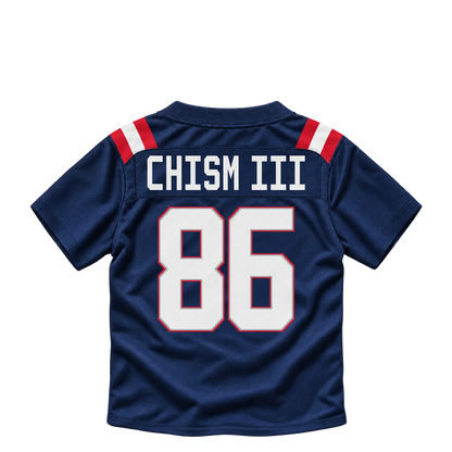 New England Patriots jersey keychain — Efton Chism III #86. Exact saved player artwork preview.