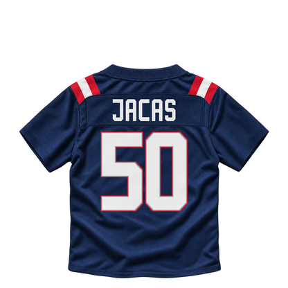 New England Patriots jersey keychain — Gabe Jacas #50. Exact saved player artwork preview.