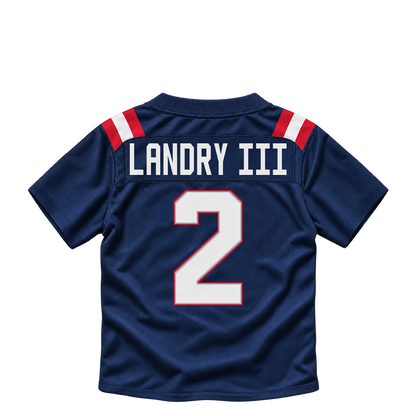 New England Patriots jersey keychain — Harold Landry III #2. Exact saved player artwork preview.