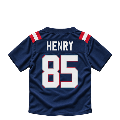 New England Patriots jersey keychain — Hunter Henry #85. Exact saved player artwork preview.