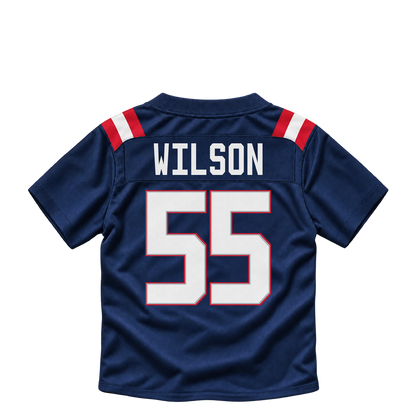 New England Patriots jersey keychain — Jared Wilson #55. Exact saved player artwork preview.