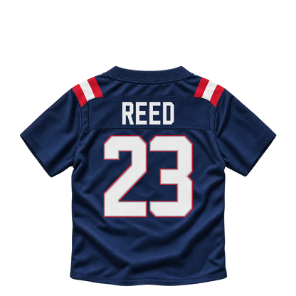 New England Patriots jersey keychain — Jaylen Reed #23. Exact saved player artwork preview.