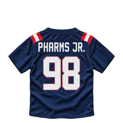 New England Patriots jersey keychain — Jeremiah Pharms Jr. #98. Exact saved player artwork preview.