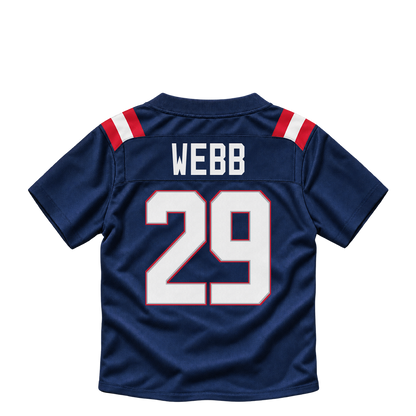 New England Patriots jersey keychain — Jeremiah Webb #29. Exact saved player artwork preview.