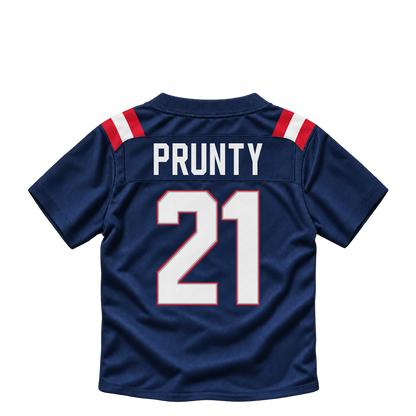 New England Patriots jersey keychain — Karon Prunty #21. Exact saved player artwork preview.