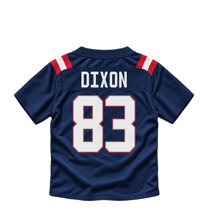 New England Patriots jersey keychain — Kyle Dixon #83. Exact saved player artwork preview.