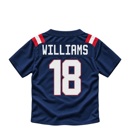 New England Patriots jersey keychain — Kyle Williams #18. Exact saved player artwork preview.