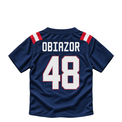 New England Patriots jersey keychain — Namdi Obiazor #48. Exact saved player artwork preview.