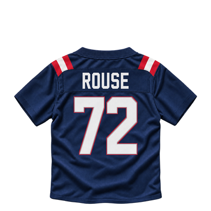 New England Patriots jersey keychain — Walter Rouse #72. Exact saved player artwork preview.