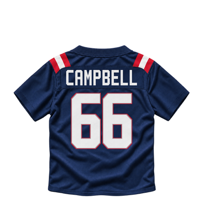 New England Patriots jersey keychain — Will Campbell #66. Exact saved player artwork preview.