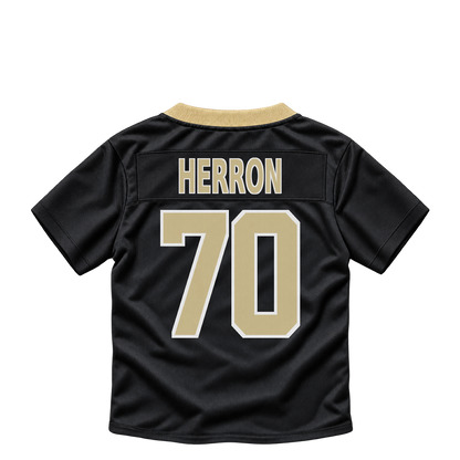 New Orleans Saints jersey keychain — Alan Herron #70. Exact saved player artwork preview.
