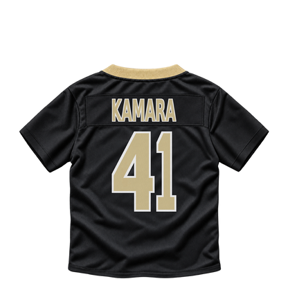 New Orleans Saints jersey keychain — Alvin Kamara #41. Exact saved player artwork preview.