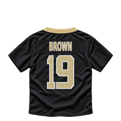 New Orleans Saints jersey keychain — Barion Brown #19. Exact saved player artwork preview.