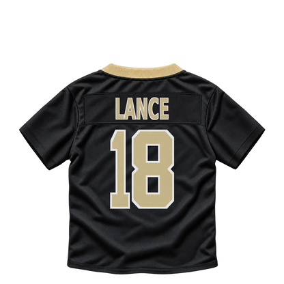 New Orleans Saints jersey keychain — Bryce Lance #18. Exact saved player artwork preview.