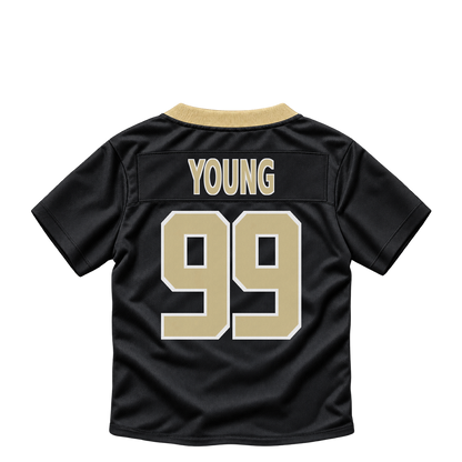 New Orleans Saints jersey keychain — Chase Young #99. Exact saved player artwork preview.