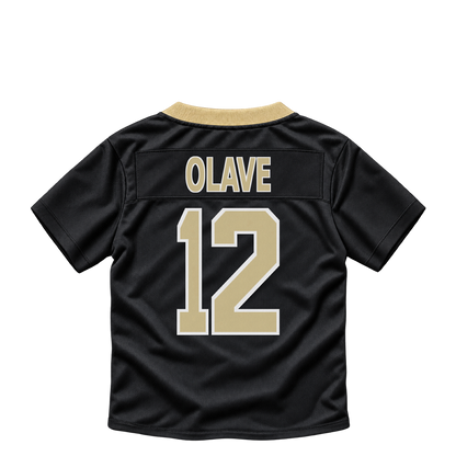New Orleans Saints jersey keychain — Chris Olave #12. Exact saved player artwork preview.
