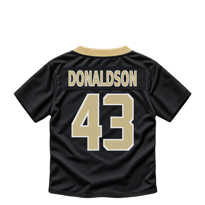 New Orleans Saints jersey keychain — CJ Donaldson #43. Exact saved player artwork preview.