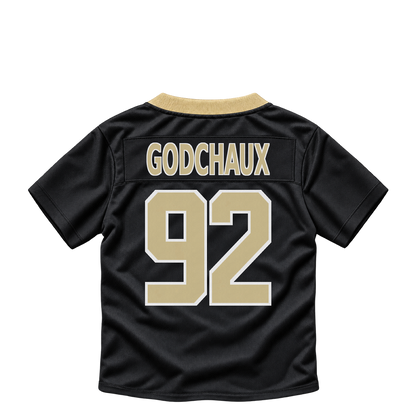 New Orleans Saints jersey keychain — Davon Godchaux #92. Exact saved player artwork preview.