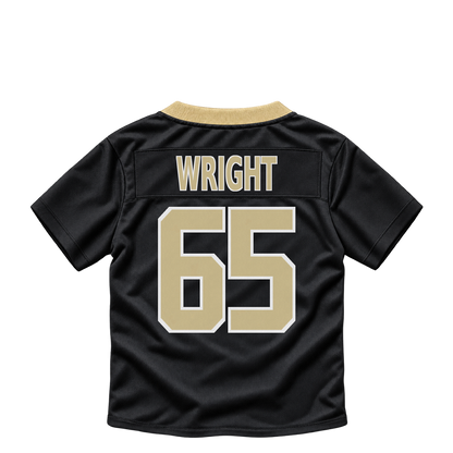 New Orleans Saints jersey keychain — Jeremiah Wright #65. Exact saved player artwork preview.