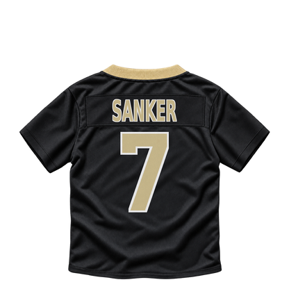 New Orleans Saints jersey keychain — Jonas Sanker #7. Exact saved player artwork preview.